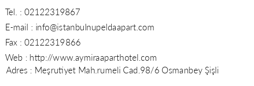 Aymira Apart Hotel telefon numaralar, faks, e-mail, posta adresi ve iletiim bilgileri